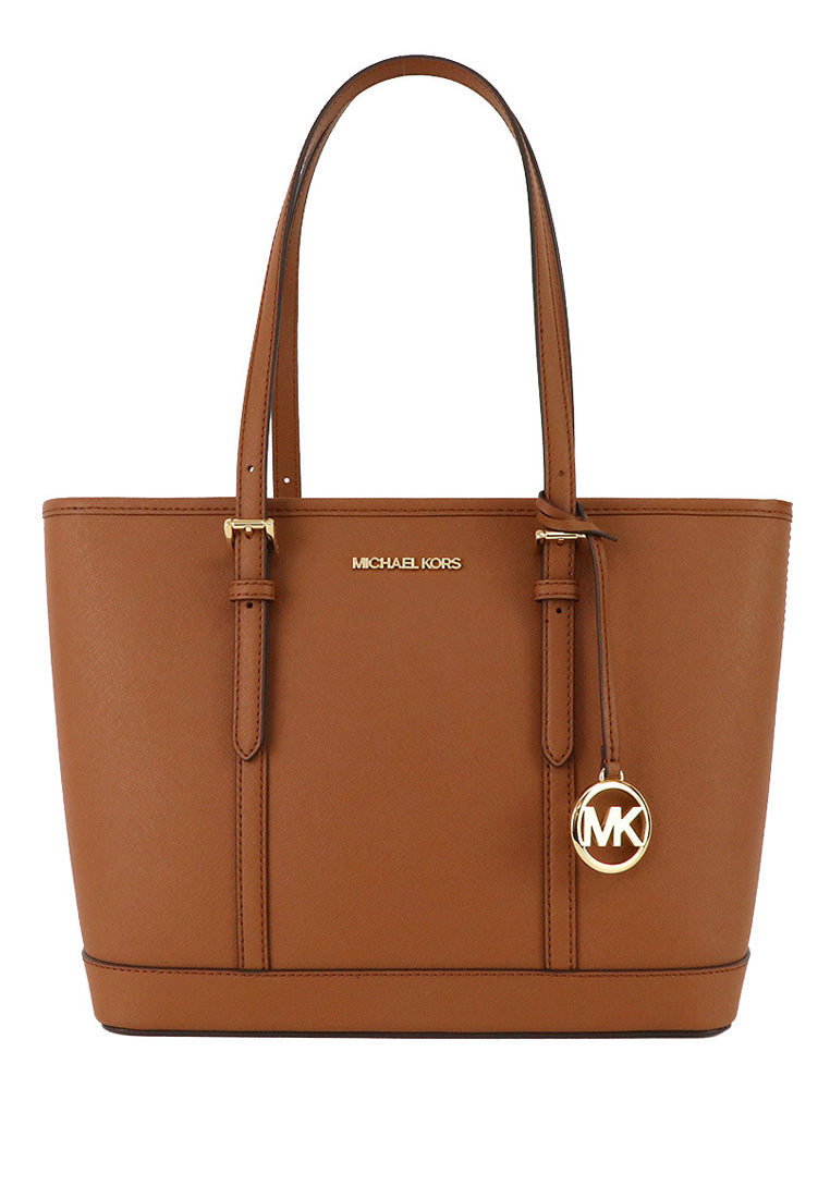 Michael Kors Jet Set Travel Saffiano Leather Top-Zip Tote Bag - Brown