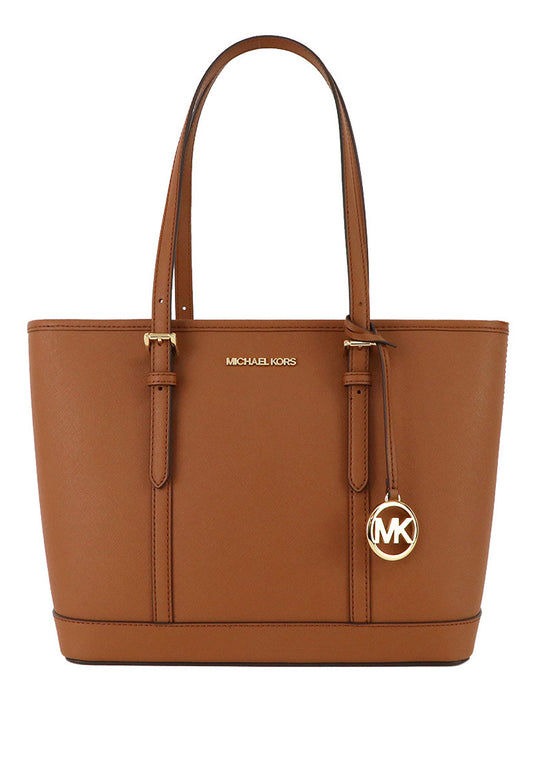 Michael Kors Jet Set Travel Saffiano Leather Top-Zip Tote Bag - Brown