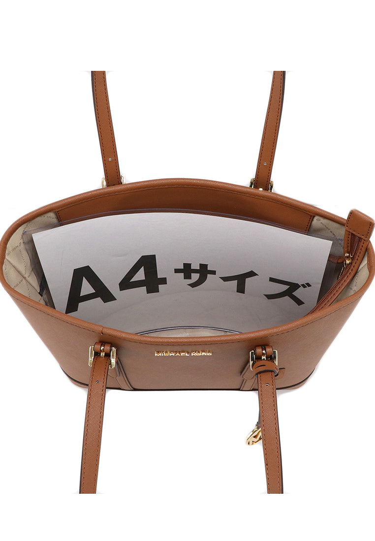 Michael Kors Jet Set Travel Saffiano Leather Top-Zip Tote Bag - Brown