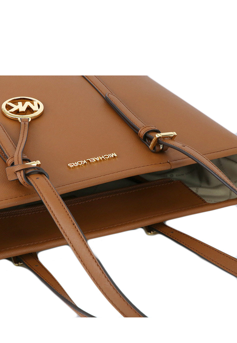 Michael Kors Jet Set Travel Saffiano Leather Top-Zip Tote Bag - Brown
