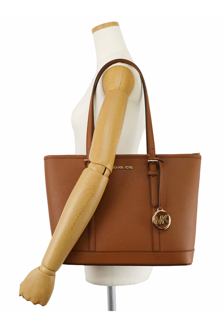 Michael Kors Jet Set Travel Saffiano Leather Top-Zip Tote Bag - Brown