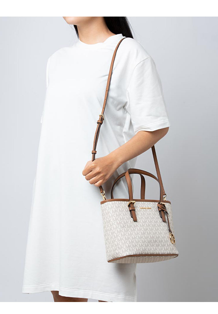 Michael Kors Jet Set Travel Extra-Small Logo Top-Zip Tote Bag Vanilla