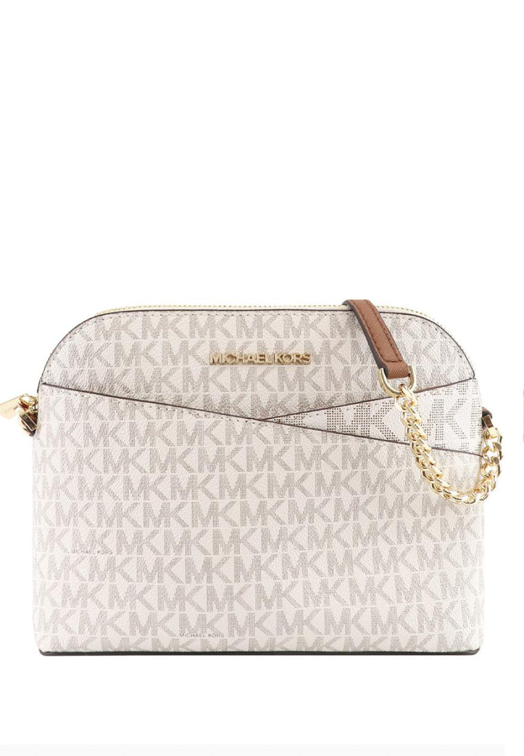 Michael Kors Jet Set Travel Medium Dome Crossbody Bag In Signature - Vanilla/Brown