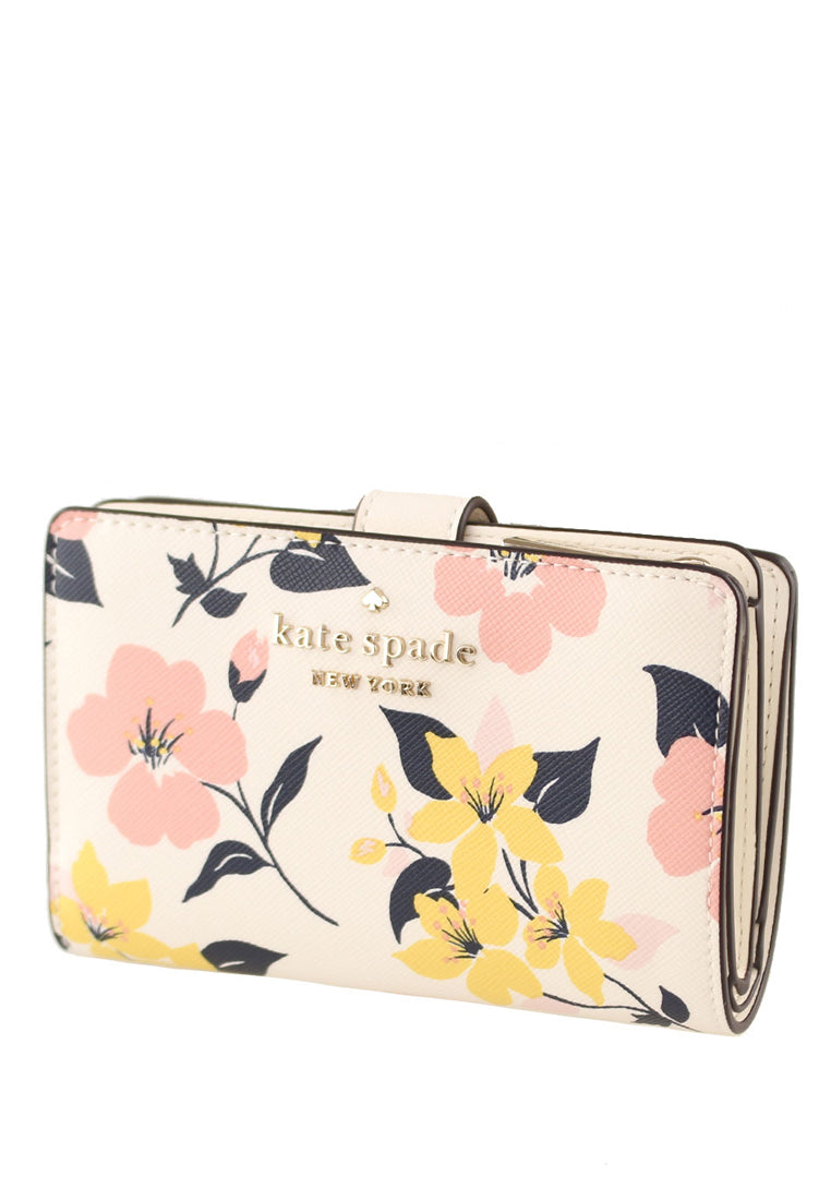 Kate Spade Staci Lily Blooms Boxed Medium Compact Bifold Wallet- Cream/Multi