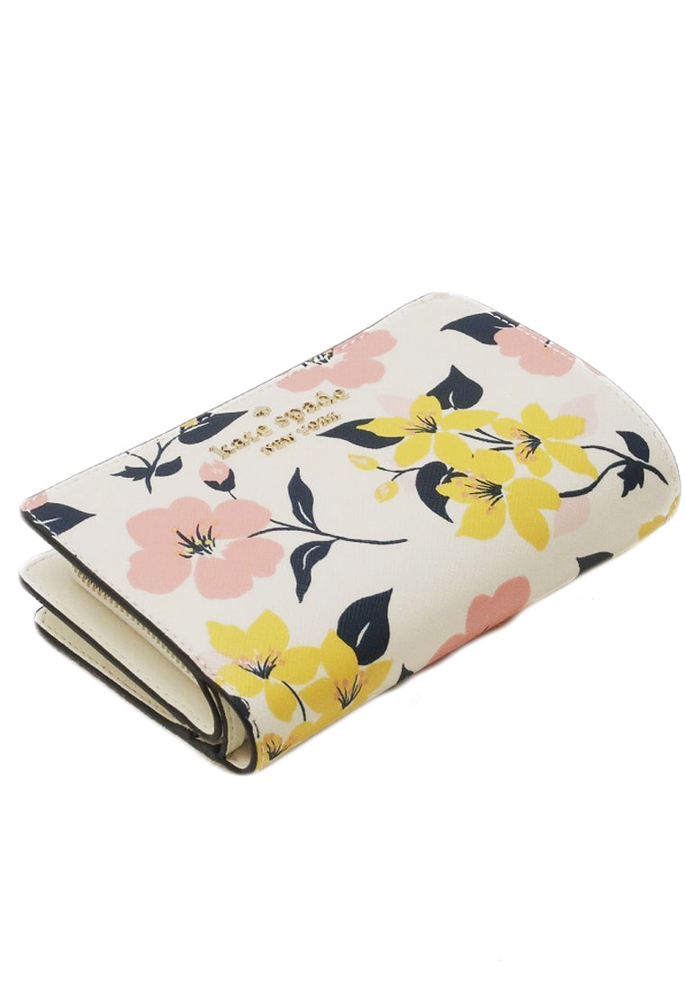 Kate Spade Staci Lily Blooms Boxed Medium Compact Bifold Wallet- Cream/Multi