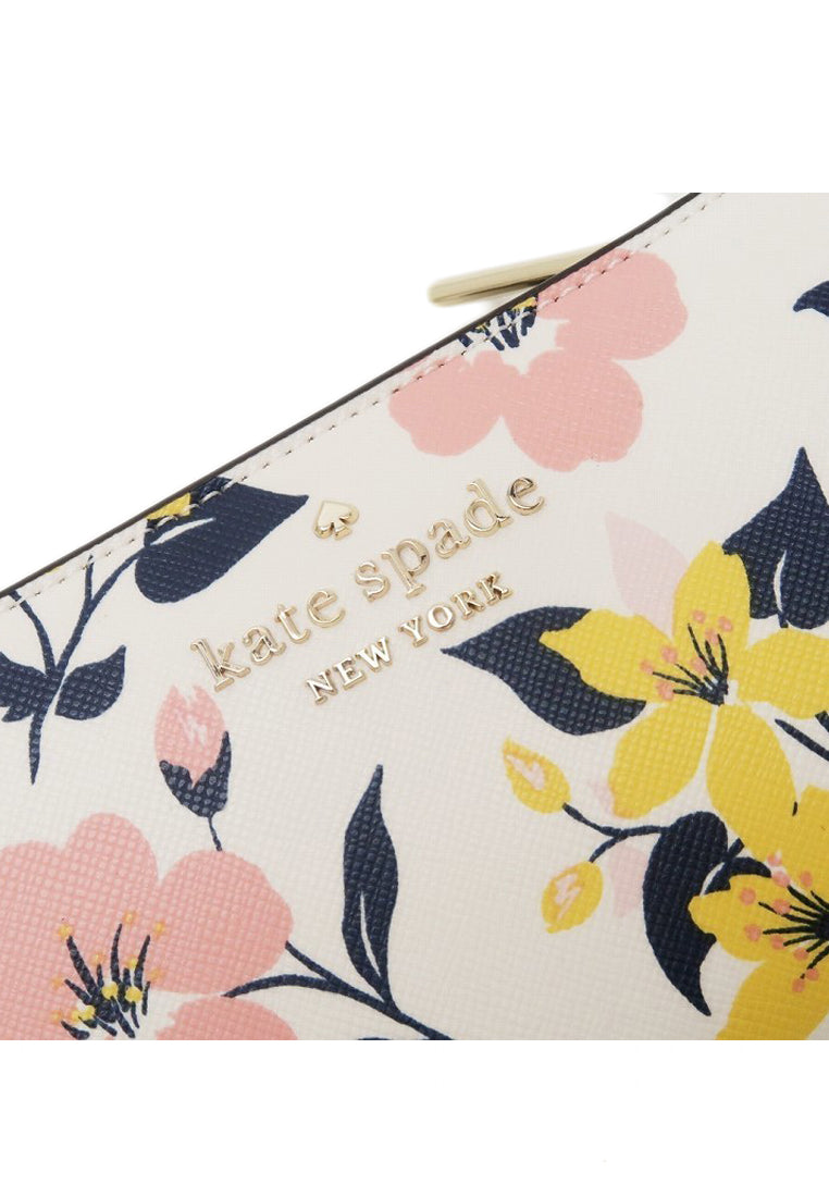 Kate Spade Staci Lily Blooms Boxed Medium Compact Bifold Wallet- Cream/Multi