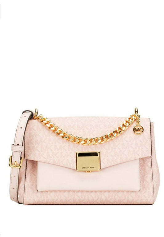 Michael Kors Lita Medium Two-Tone Logo Crossbody Bag - Dark Powder Blush