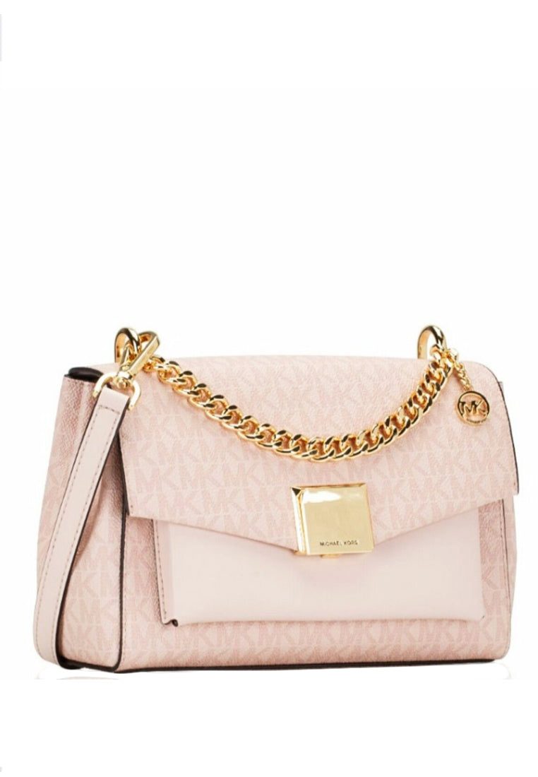 Michael Kors Lita Medium Two-Tone Logo Crossbody Bag - Dark Powder Blush