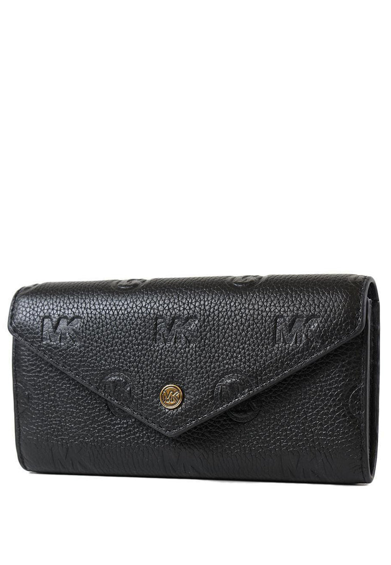 Michael Kors Jet Set Travel Large Logo Embossed Leather Envelope Continental Wallet - Black