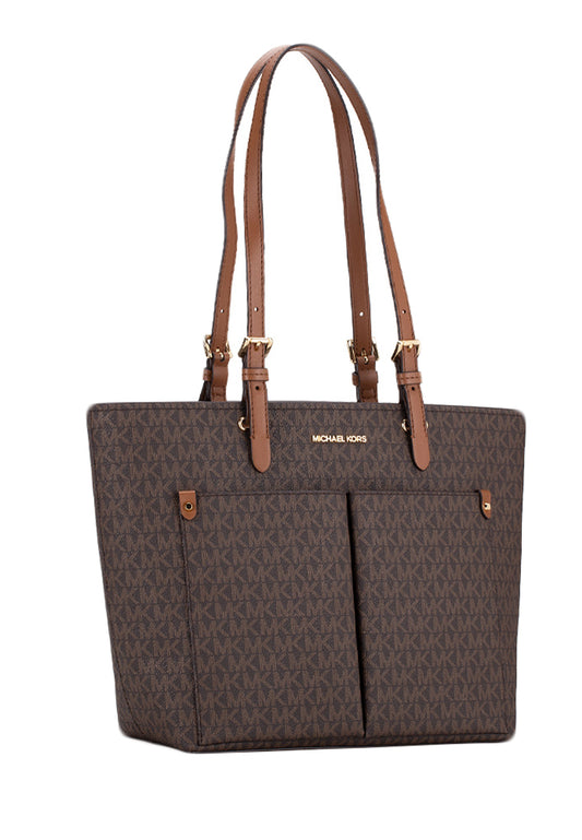 Michael Kors Jet Set Medium Logo Pocket Tote Bag - Brown/Brown