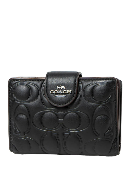 Coach Medium Corner Zip Wallet With Signature - Black