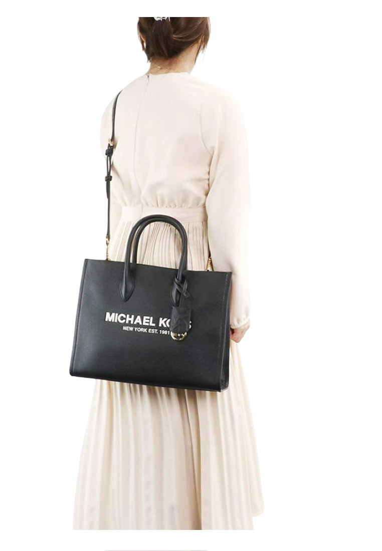 Michael Kors Mirella Medium Pebbled Leather Tote Bag - Black