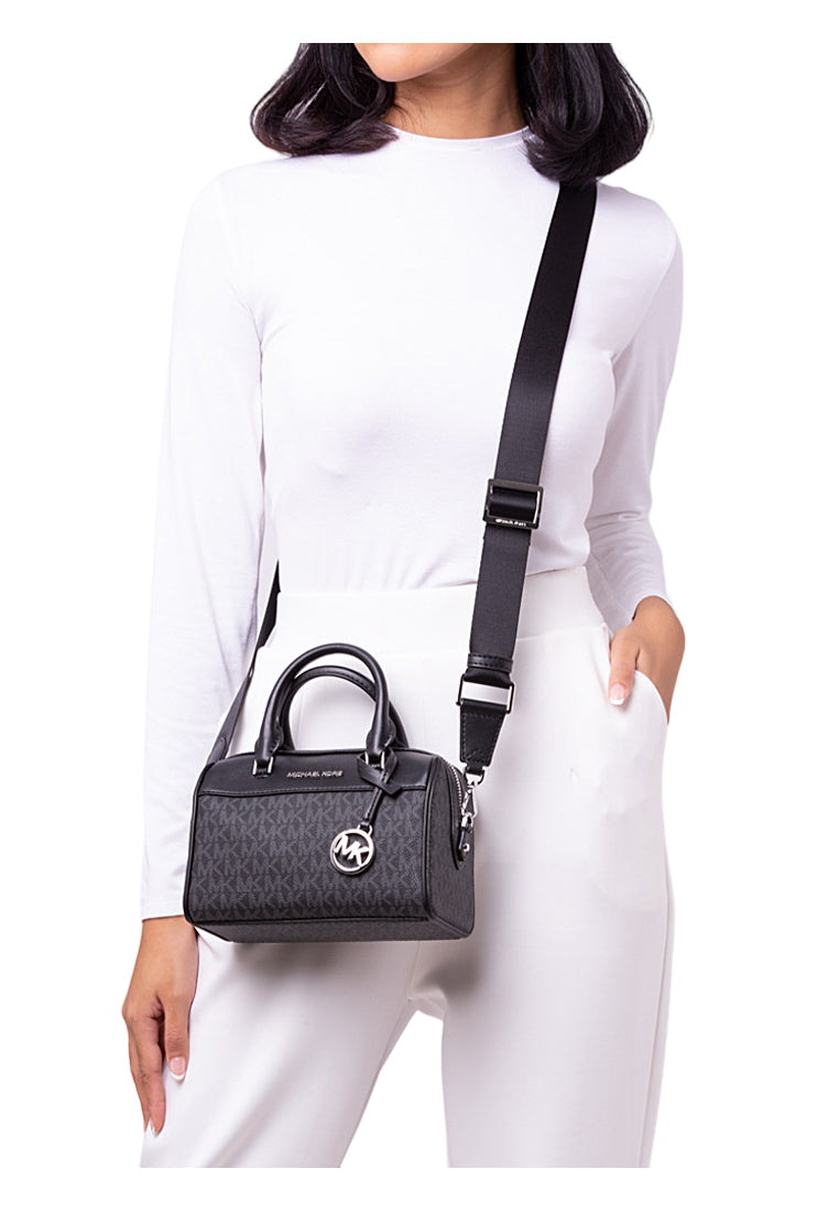 Michael Kors Travel Extra-Small Pebbled Leather Signature Duffle Crossbody Bag - Black