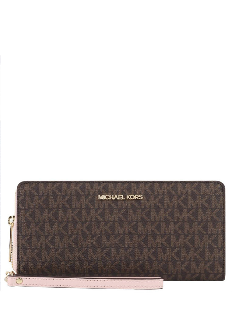Michael Kors Jet Set Large Travel Continental Wallet Signature - Brown/Powder Blush