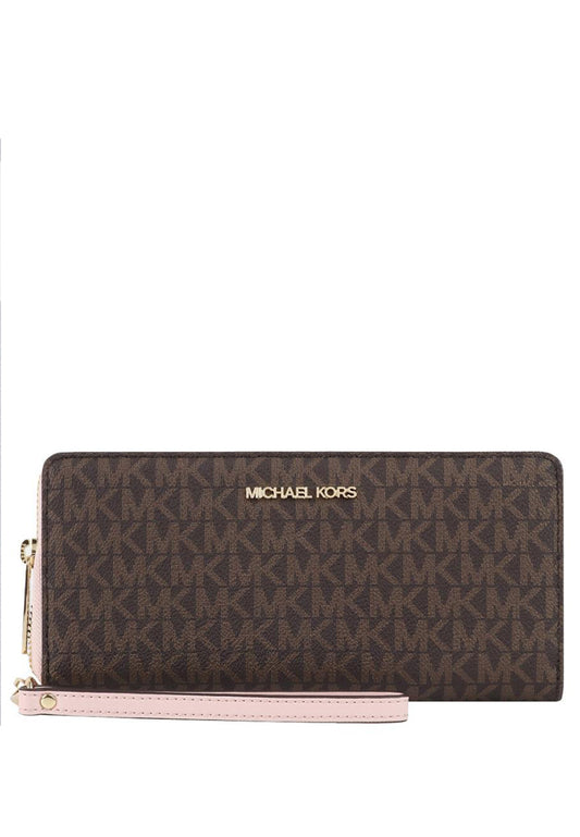 Michael Kors Jet Set Large Travel Continental Wallet Signature - Brown/Powder Blush