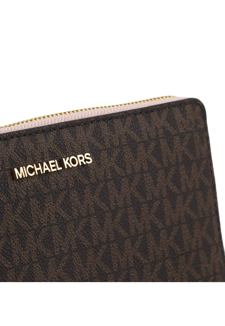Michael Kors Jet Set Large Travel Continental Wallet Signature - Brown/Powder Blush
