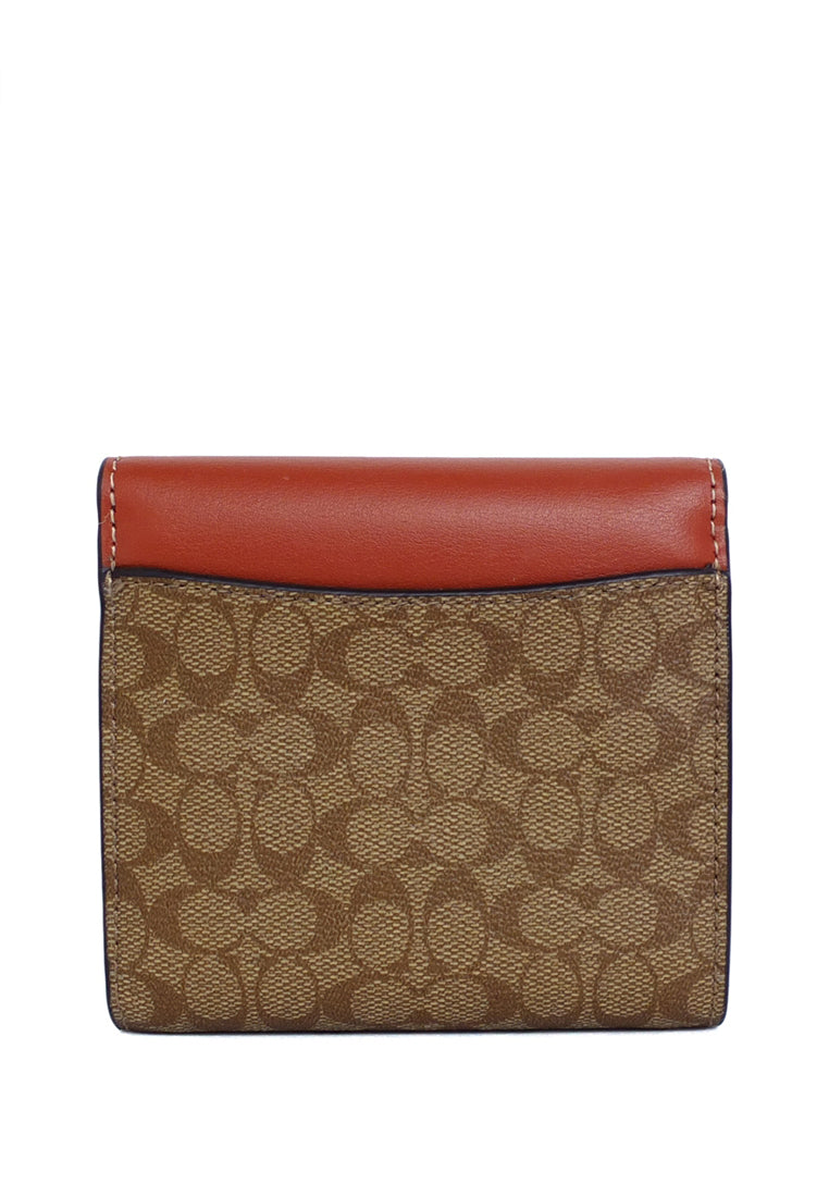 Coach Small Trifold Wallet In Colorblock Signature Canvas - Brown/Terracota