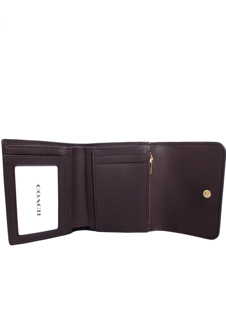 Coach Small Trifold Wallet In Colorblock Signature Canvas - Brown/Terracota
