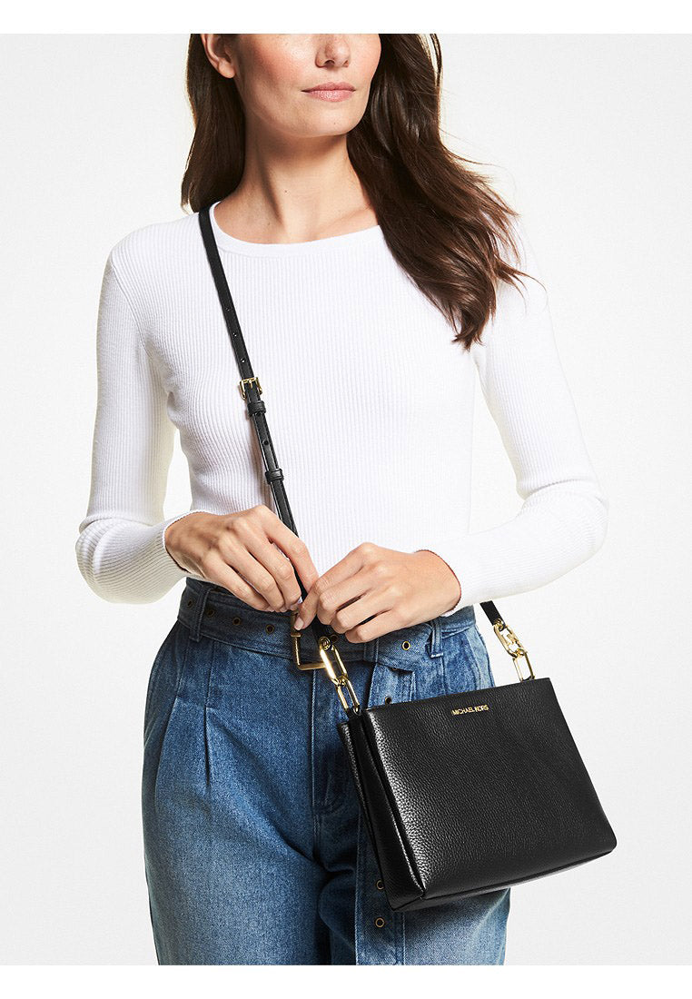 Michael Kors Trisha Medium Pebbled Leather Crossbody Bag - Black