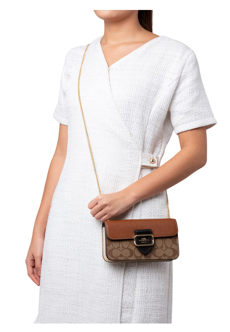 Coach Morgan Crossbody In Colorblock Signature Canvas - Brown
