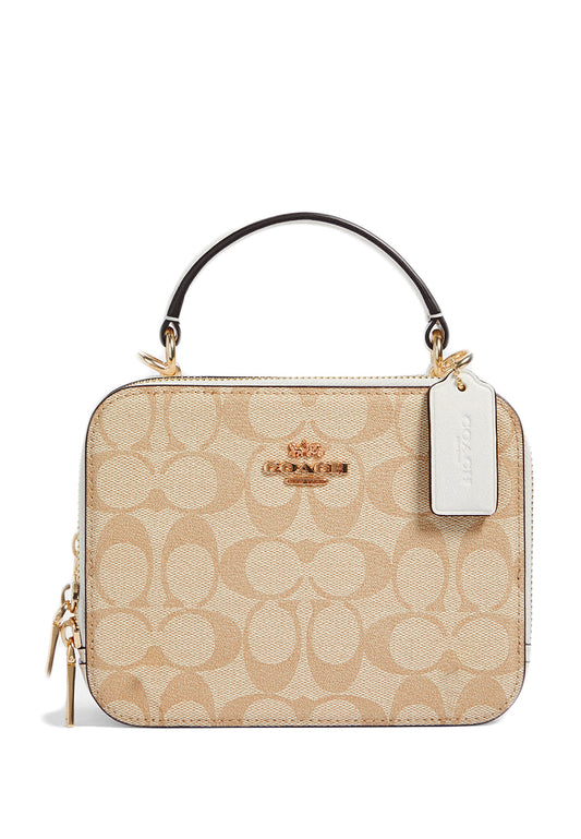 Coach Signature Box Crossbody in Signature Canvas - Light Brown/White