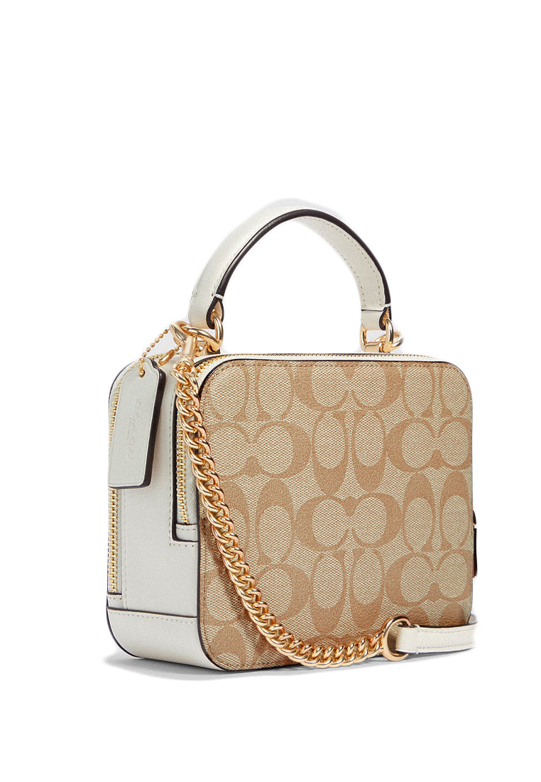 Coach Signature Box Crossbody in Signature Canvas - Light Brown/White