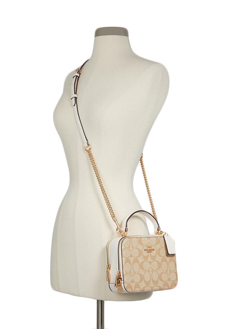 Coach Signature Box Crossbody in Signature Canvas - Light Brown/White