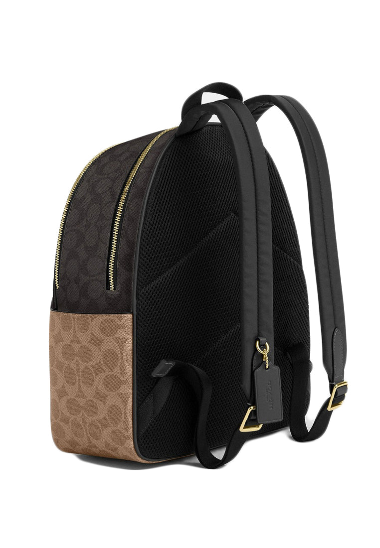 Coach Court Backpack In Blocked Signature Canvas - Walnut/Brown