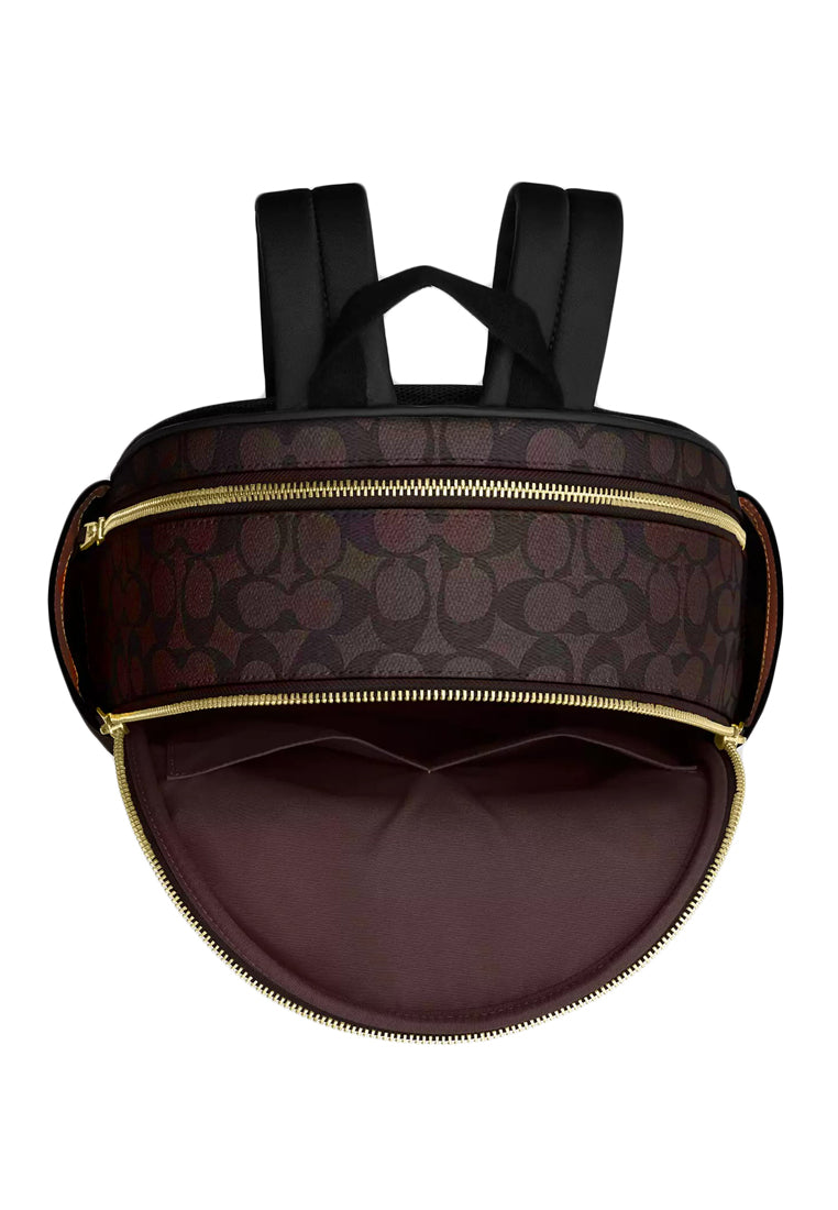 Coach Court Backpack In Blocked Signature Canvas - Walnut/Brown