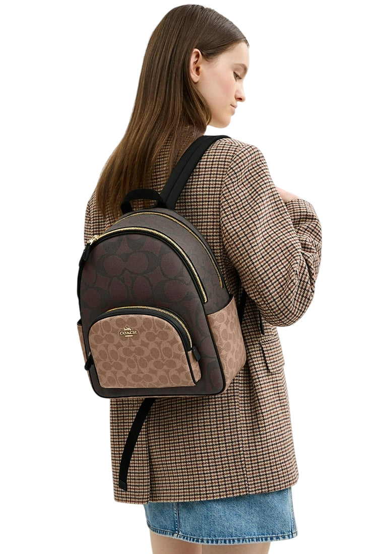 Coach Court Backpack In Blocked Signature Canvas - Walnut/Brown