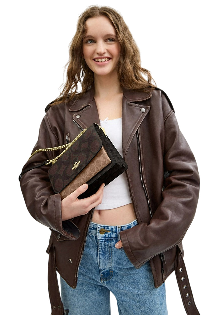 Coach Klare Crossbody Bag In Blocked Signature Canvas - Walnut Brown
