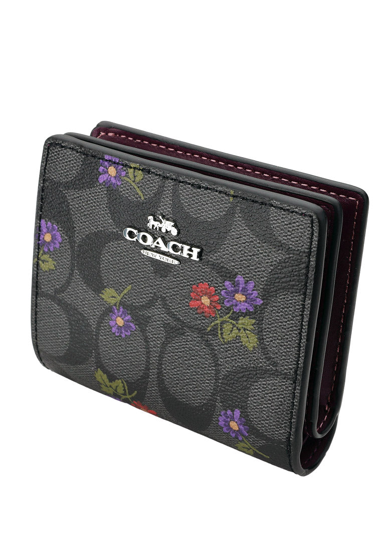 Coach Snap Wallet In Signature Canvas With Country Floral Print - Black/Multi