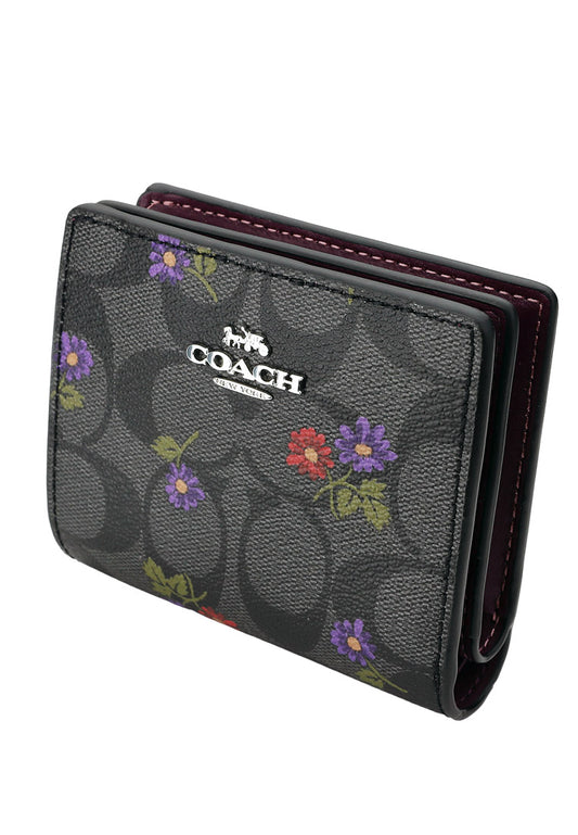 Coach Snap Wallet In Signature Canvas With Country Floral Print - Black/Multi
