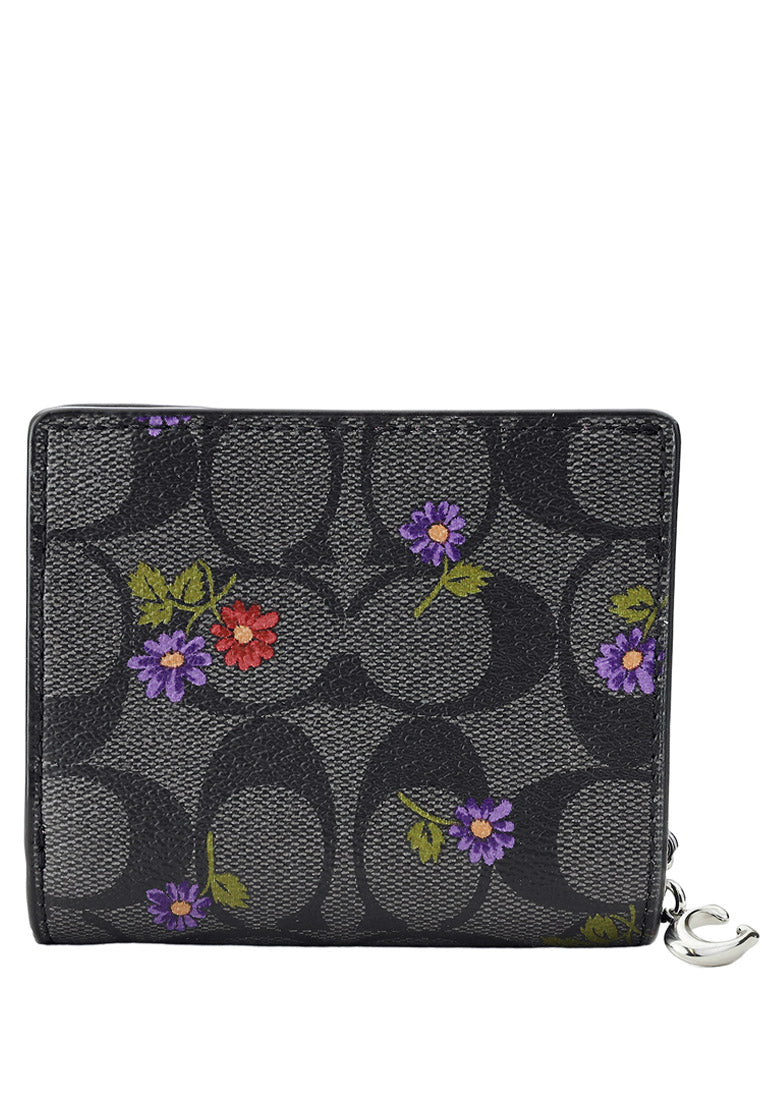 Coach Snap Wallet In Signature Canvas With Country Floral Print - Black/Multi