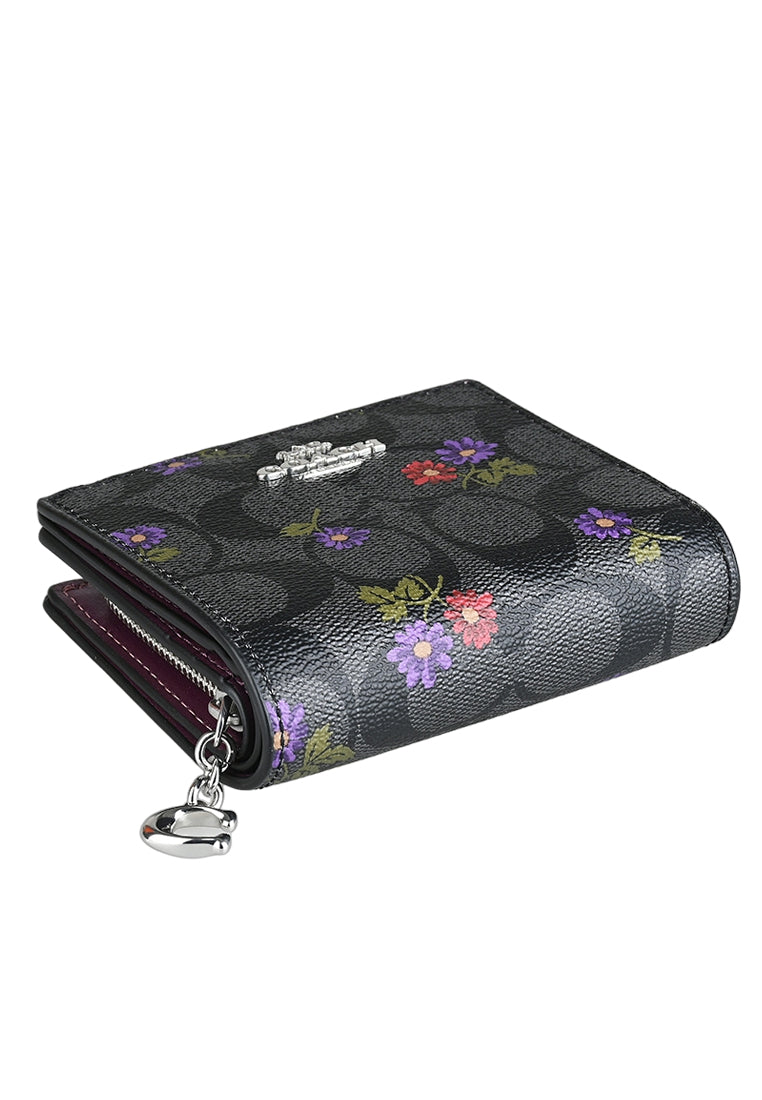 Coach Snap Wallet In Signature Canvas With Country Floral Print - Black/Multi