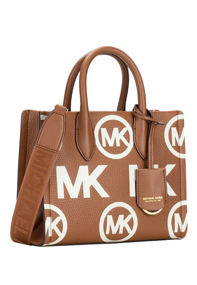 Michael Kors Mirella Small Logo Embossed Pebbled Leather Crossbody Bag - Brown