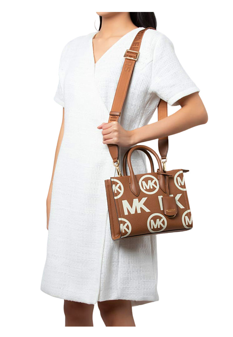 Michael Kors Mirella Small Logo Embossed Pebbled Leather Crossbody Bag - Brown