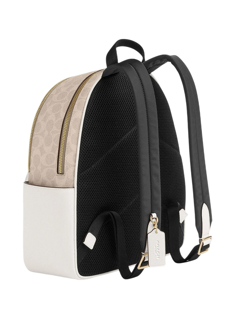 Coach Court Backpack In Blocked Signature Canvas - Sand White