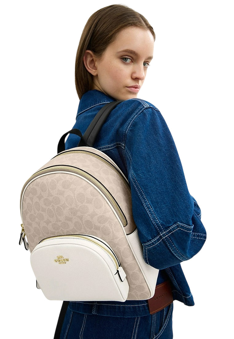 Coach Court Backpack In Blocked Signature Canvas - Sand White