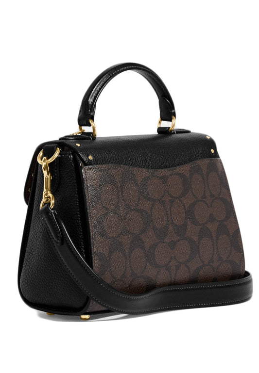 Coach Top Handle Satchel In Colorblock Signature Canvas With Rivets - Dark Brown