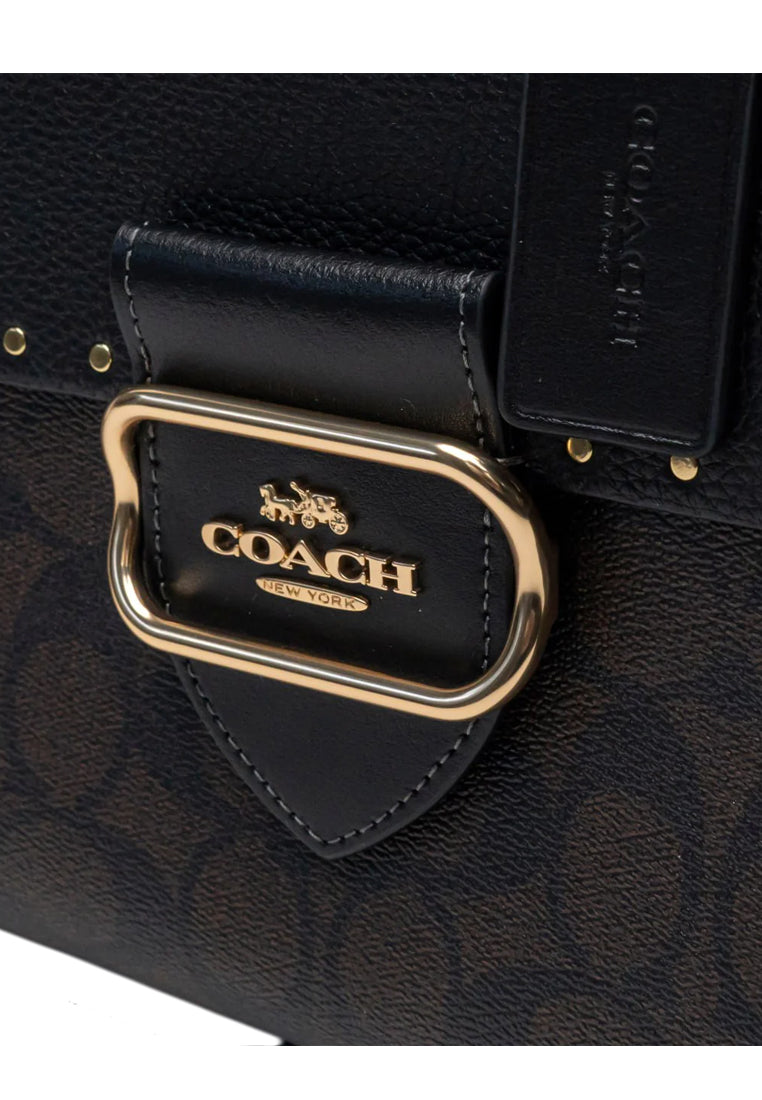 Coach Top Handle Satchel In Colorblock Signature Canvas With Rivets - Dark Brown