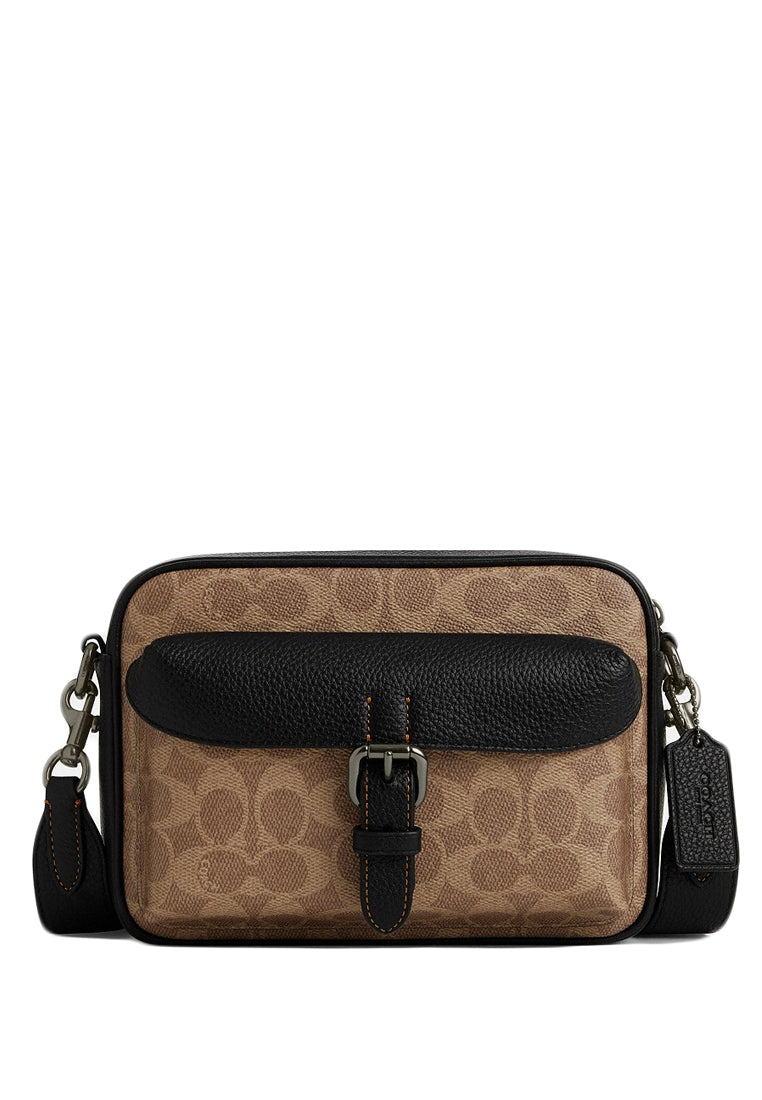 Coach Mens Warner Crossbody Bag In Signature Canvas - Tan/Black