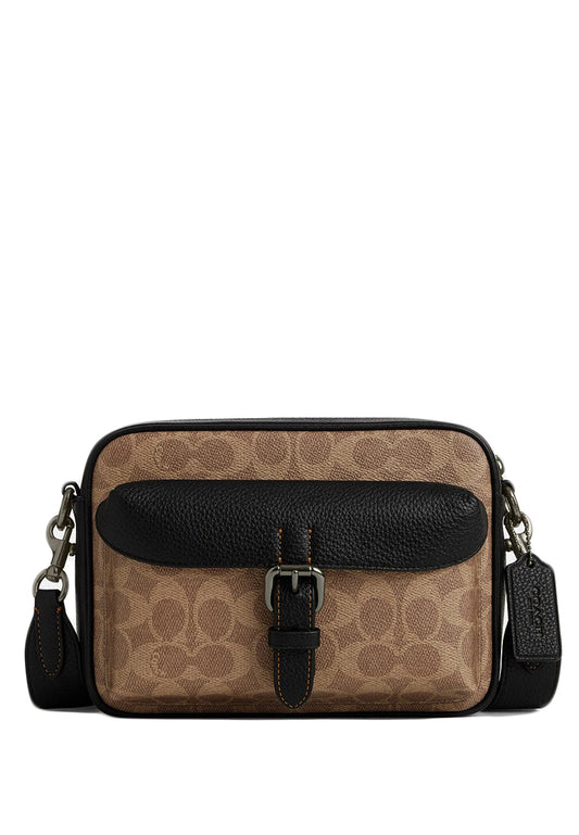 Coach Mens Warner Crossbody Bag In Signature Canvas - Tan/Black
