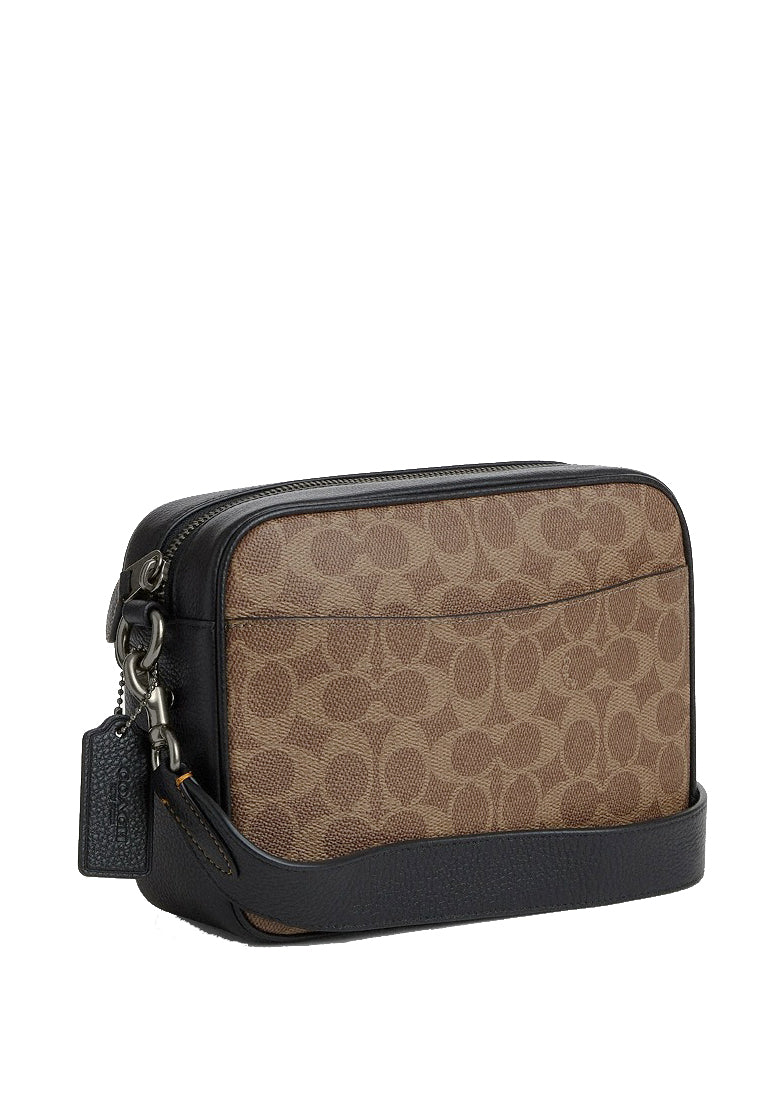 Coach Mens Warner Crossbody Bag In Signature Canvas - Tan/Black