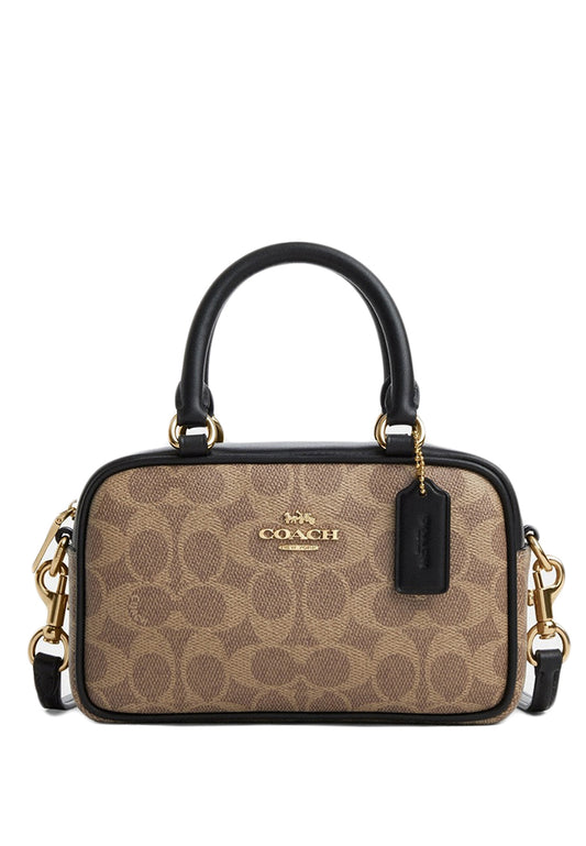 Coach Satchel Crossbody Bag In Signature Canvas - Tan/Black