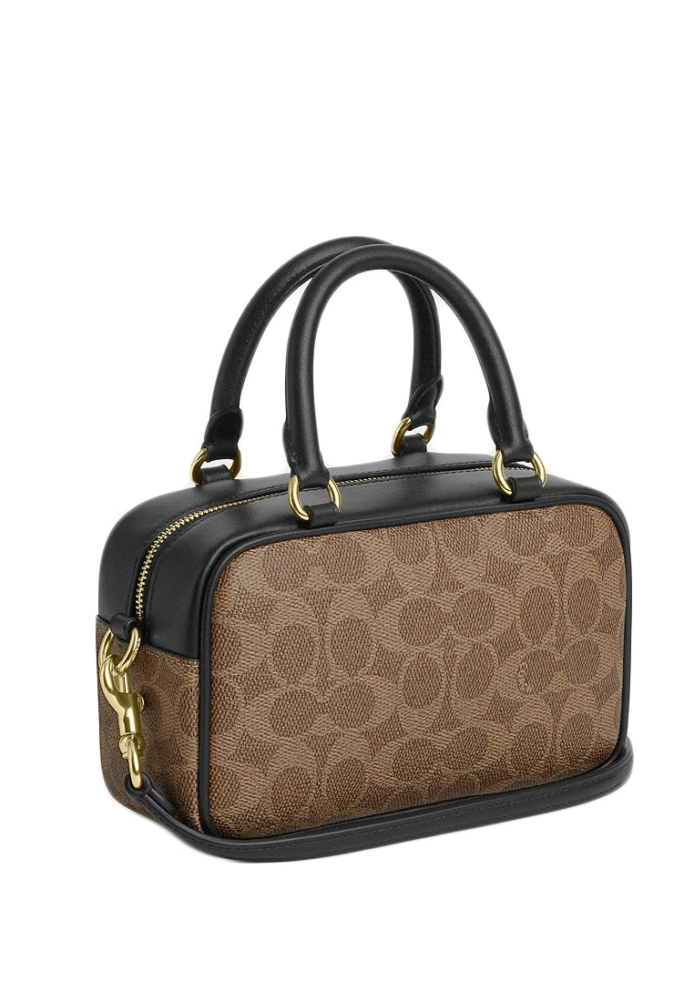 Coach Satchel Crossbody Bag In Signature Canvas - Tan/Black