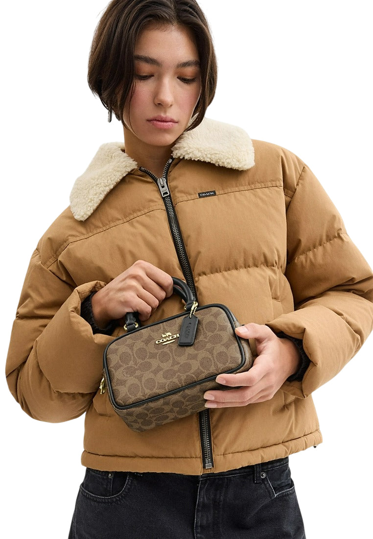 Coach Satchel Crossbody Bag In Signature Canvas - Tan/Black