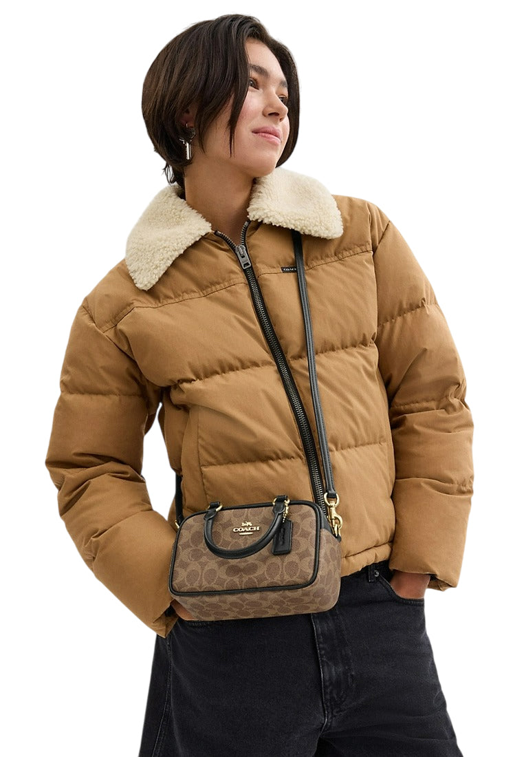 Coach Satchel Crossbody Bag In Signature Canvas - Tan/Black