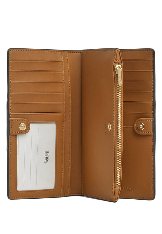Coach Slim Zip Wallet In Signature Canvas With Stripe - Tan/Black