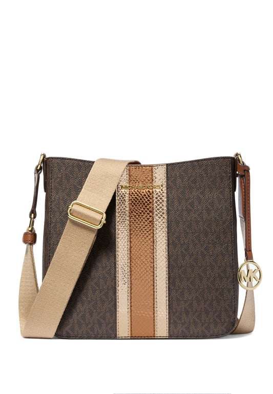 Michael Kors Jet Set Travel Small Signature Logo and Metallic Messenger Bag - Brown